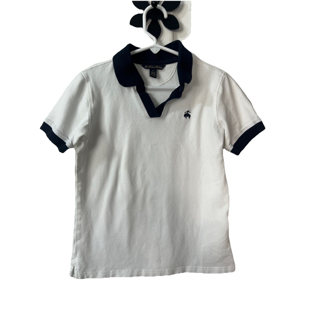 Brooks Brothers Boys' Cotton Blend Contrast Johnny Collar Pique Polo Shirt Sz 7Y